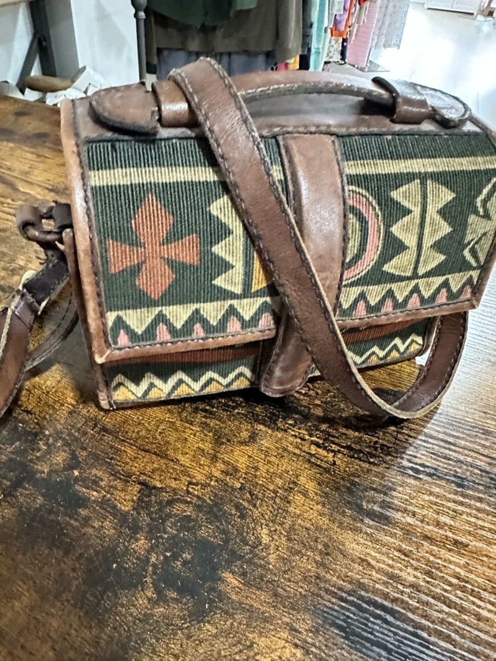 Island Imports Leather & Tapestry  Vintage Satchel Crossbody | Vintage Boho